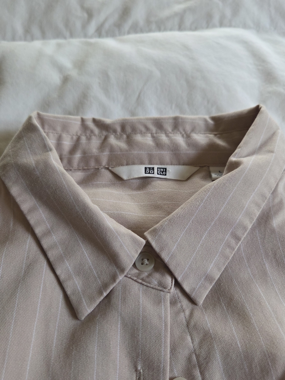 Pinstripe Women's Buttondown Beige  Dress Shirt